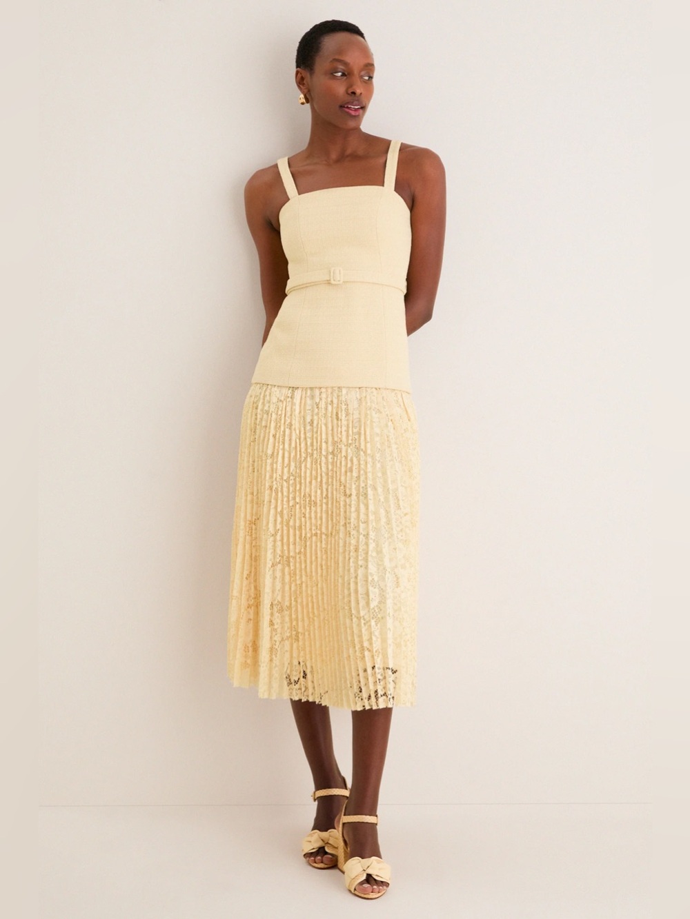 ASTR Caitlin Mixed Media Yellow Midi Dress M - Picture 2 of 9